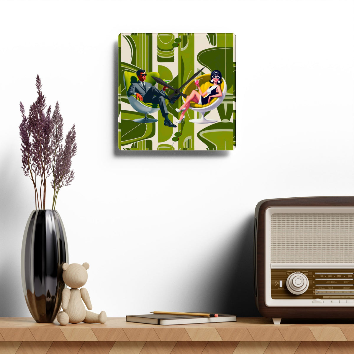 Retro 60s Mod Couple Cocktail Hour,Mid-Century Modern Clock - Mid Century Modern Gal