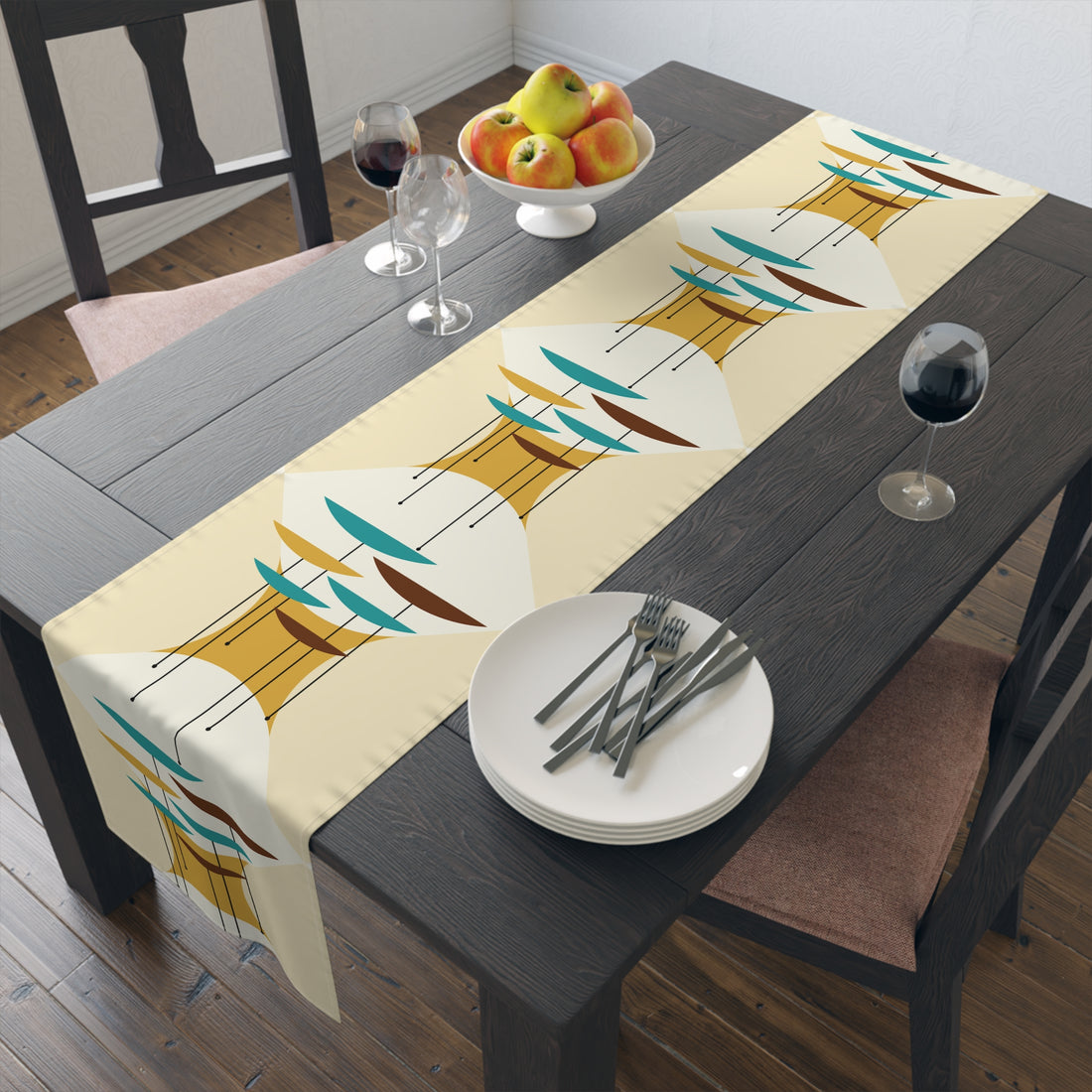 Mid Century Modern Geometric Moderninst, Minimal Beige MCM Table Runner - Mid Century Modern Gal