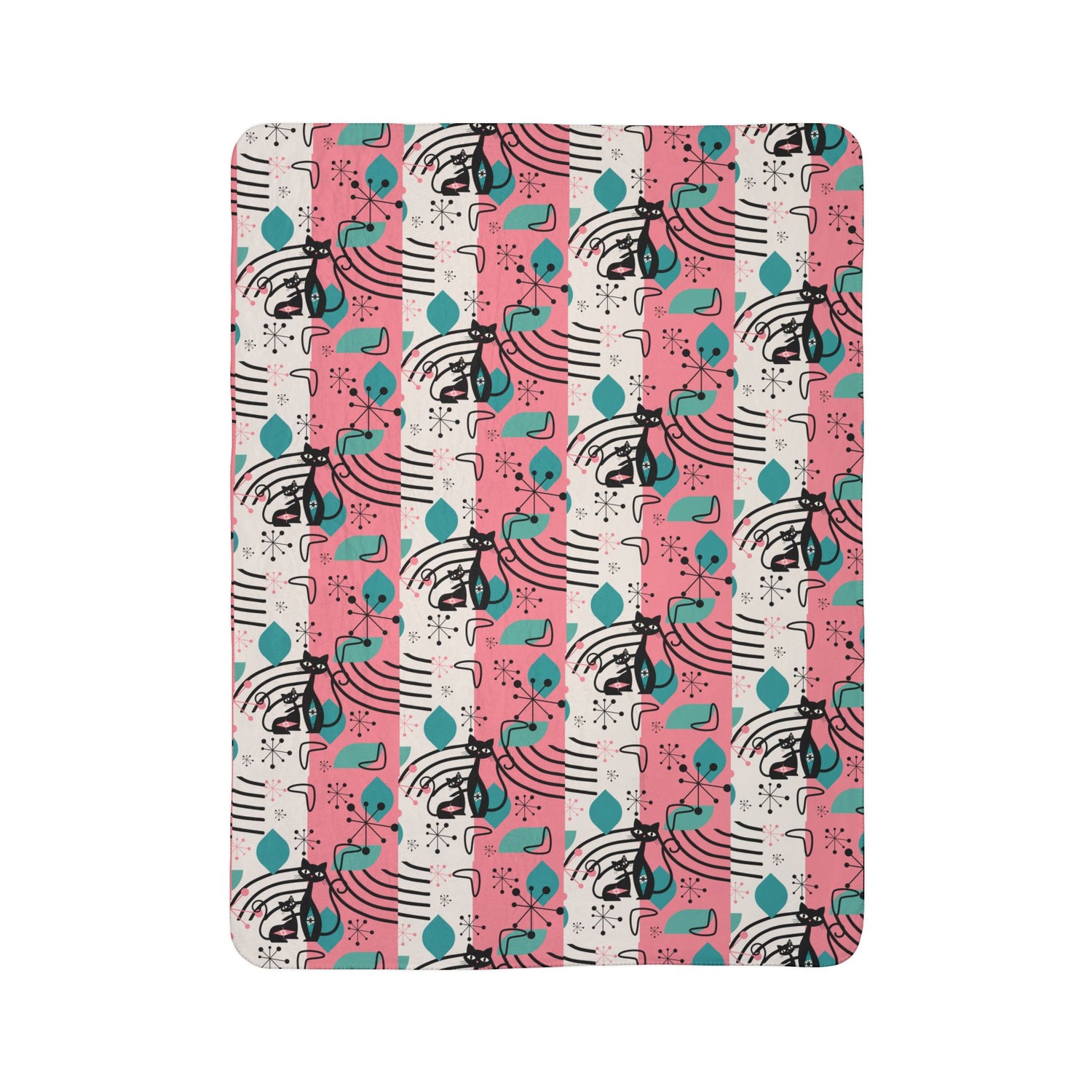 Mid-Century Modern Atomic Cat Pink Teal Retro Cat Fleece Sherpa Blanket - Cozy &amp; Stylish - Mid Century Modern Gal