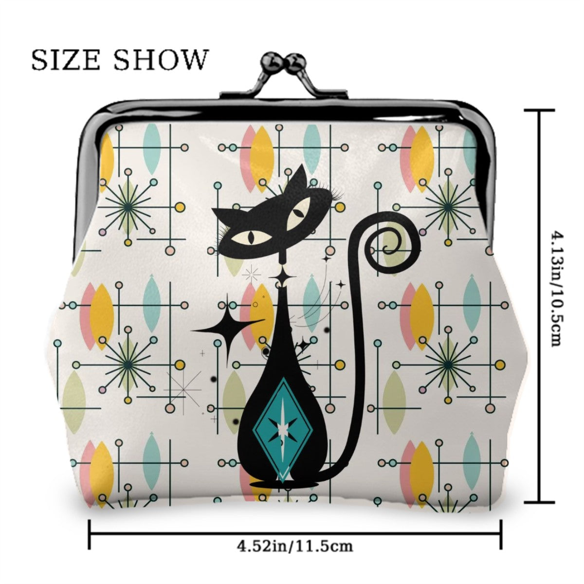 Atomic Cat Mid Century Modern Starburst Retro Coin Purse for Women - Mid Century Modern Gal