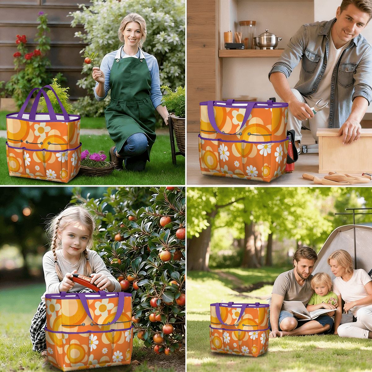Flower Power Orange Groovy Mod Garden Tool Bag