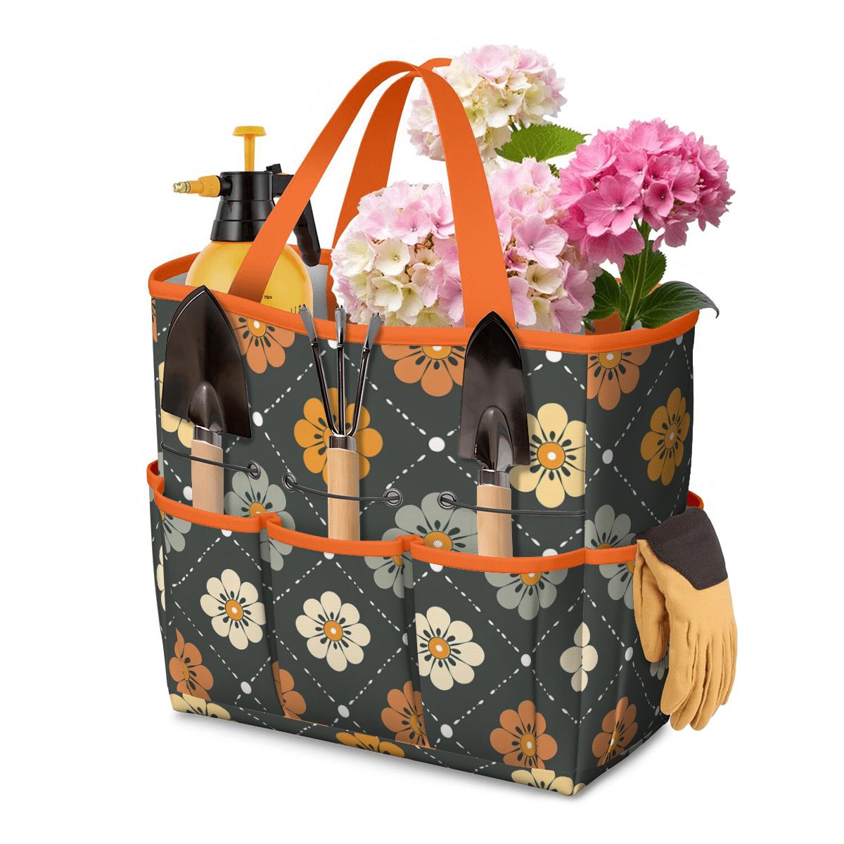 Scandinavian Floral, Mustard Yellow, Gray Mid Century Modern Garden Tool Bag - Mid Century Modern Gal