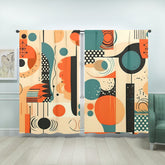 Mid Century Geometric Abstract Orange, Teal, Black Cream Bauhaus Designed Window Curtains (two panels) - Mid Century Modern Gal