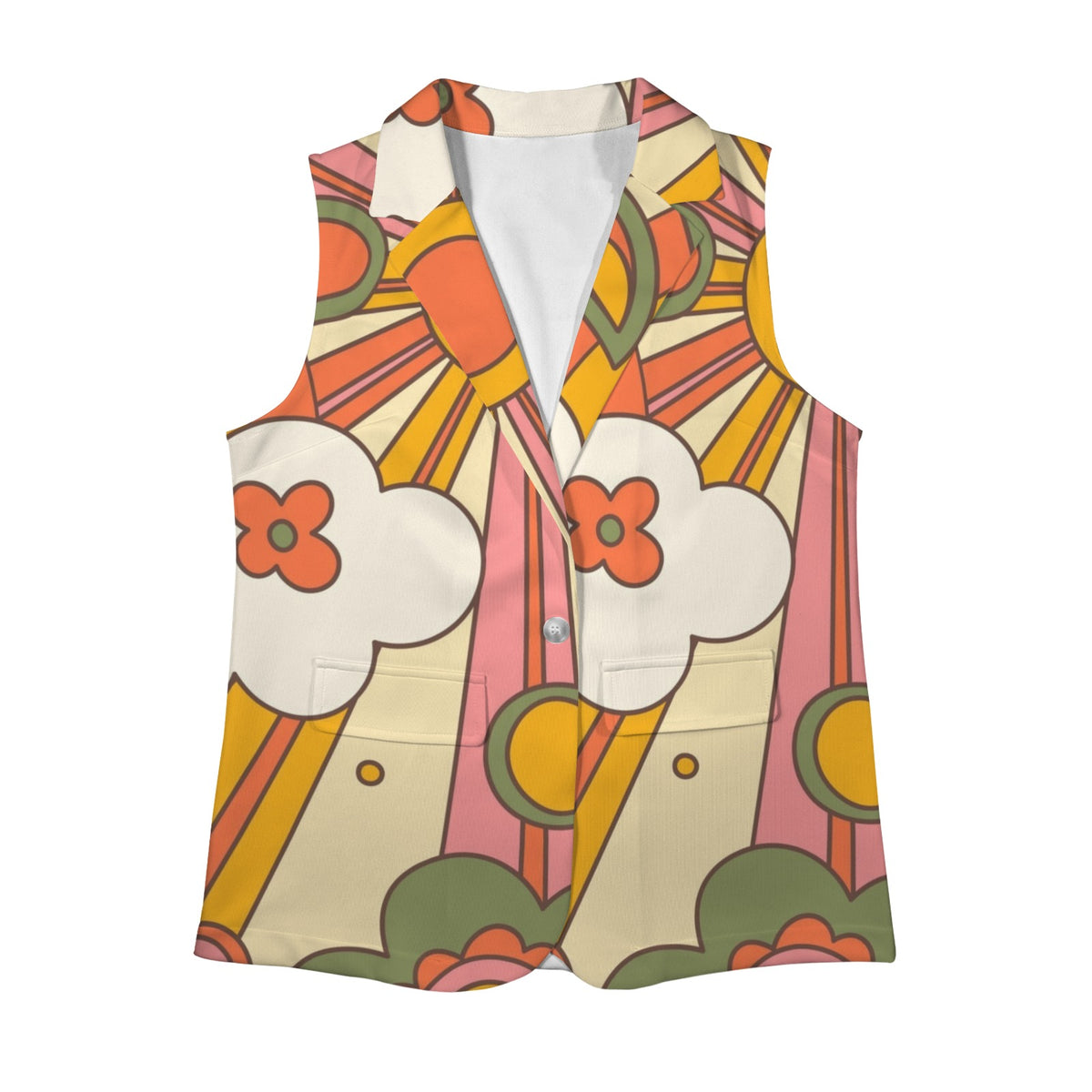 60s 70's vibes (41) Women Sleeveless Suit Vest (Model H71) - Mid Century Modern Gal