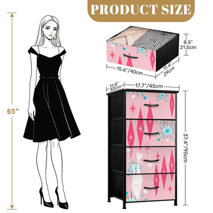 Mid Century Modern Atomic Cat Pink Starburst 4-Drawer Dresser - Mid Century Modern Gal