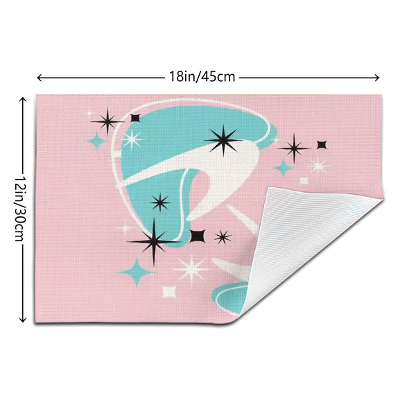 50s Pink Atomic Boomerang Aqua Blue White Mid Mod Woven Placemat