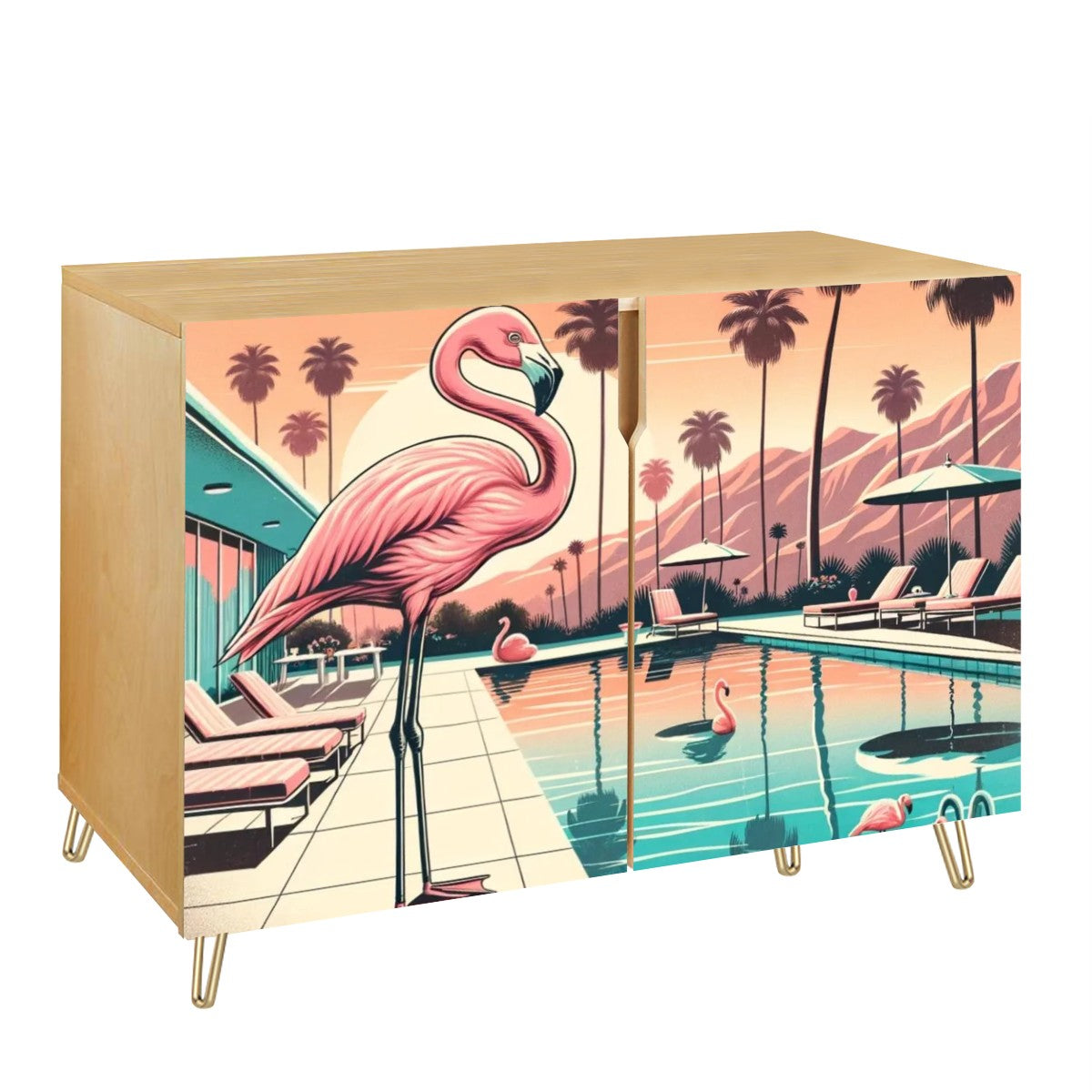 Mid Century Modern Palm Spring Cali 50s Flamining Wooden Storage Cabinet - Mid Century Modern Gal