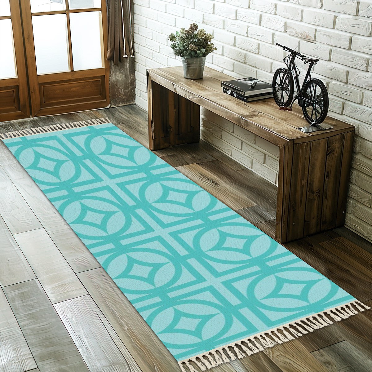 Mid Century Modern 50s Breeze Block Designed Runner Rug with Tassels ...