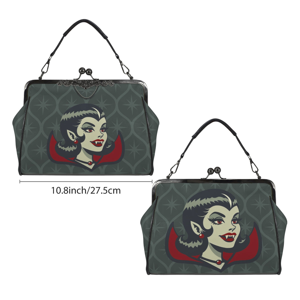 Vampire Dracula Girl Halloween Goth Horror Buff MCM Green Crossbody Purse - Mid Century Modern Gal