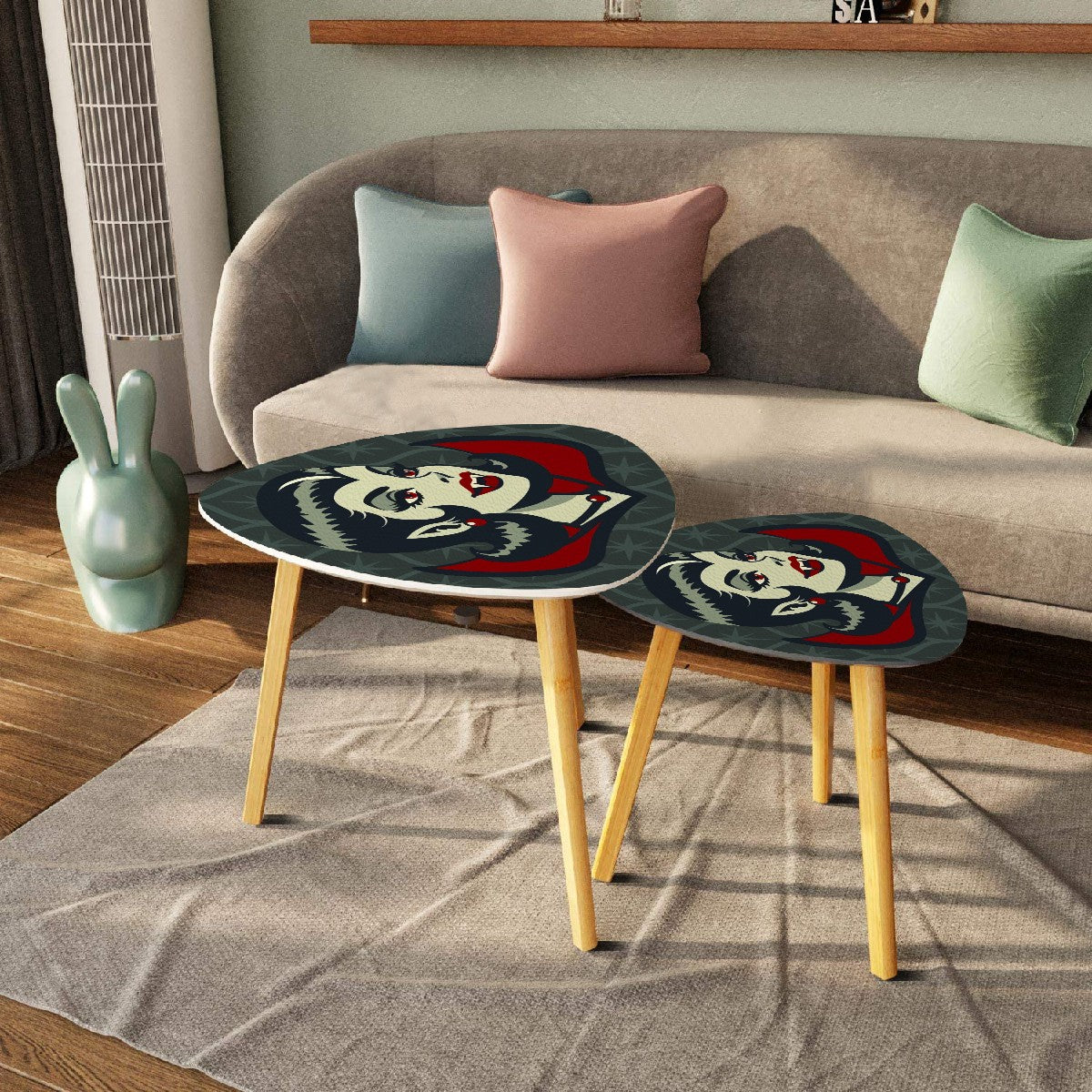 Vampire Dracula Girl Halloween Goth Horror Buff MCM Green Nesting Tables - Mid Century Modern Gal