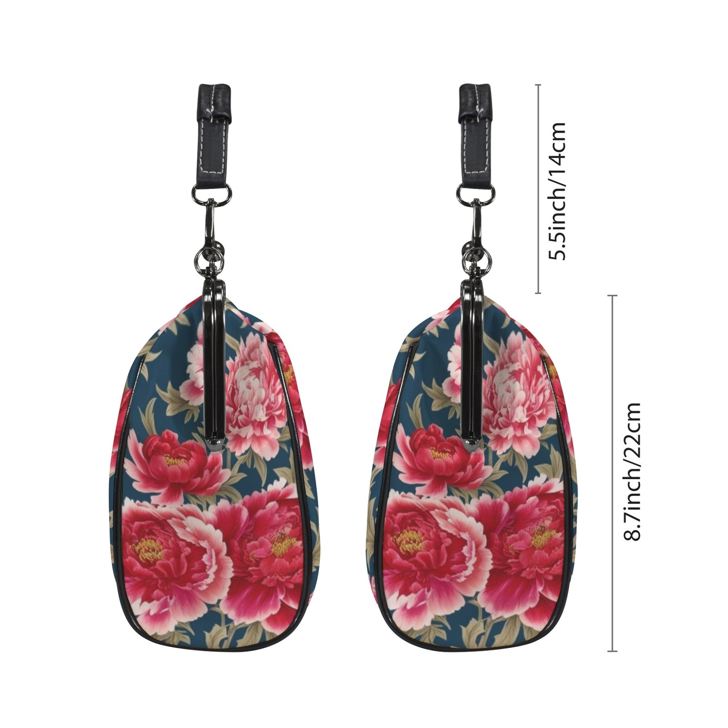 Modern Chinoiserie Royal Blue, Pink Red Floral Kisslock Crossbody Purse - Mid Century Modern Gal