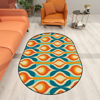 Mid Century Modern Groovy Mod, Teal, Aqua Orange Groovy Oval Rug - Mid Century Modern Gal