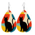 Pop Art Black Atomic Cats, Red Blue Yellow, Vegan Leather Teardrop Earrings - Mid Century Modern Gal