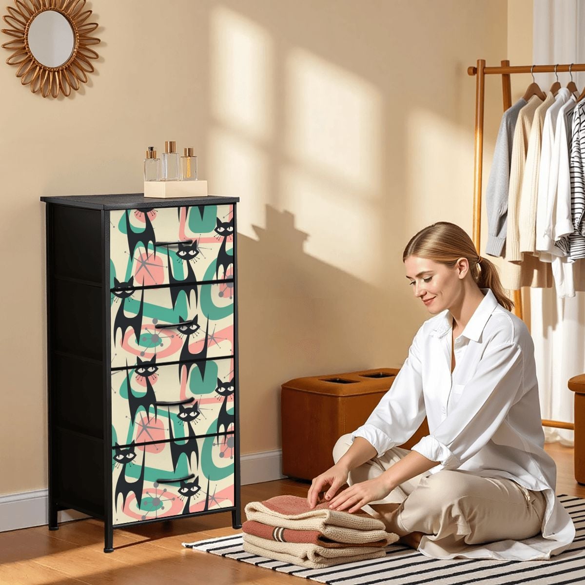 Atomic Cat Mid Century Modern Starburst Retro Kitsch 4-Drawer Dresser - Mid Century Modern Gal