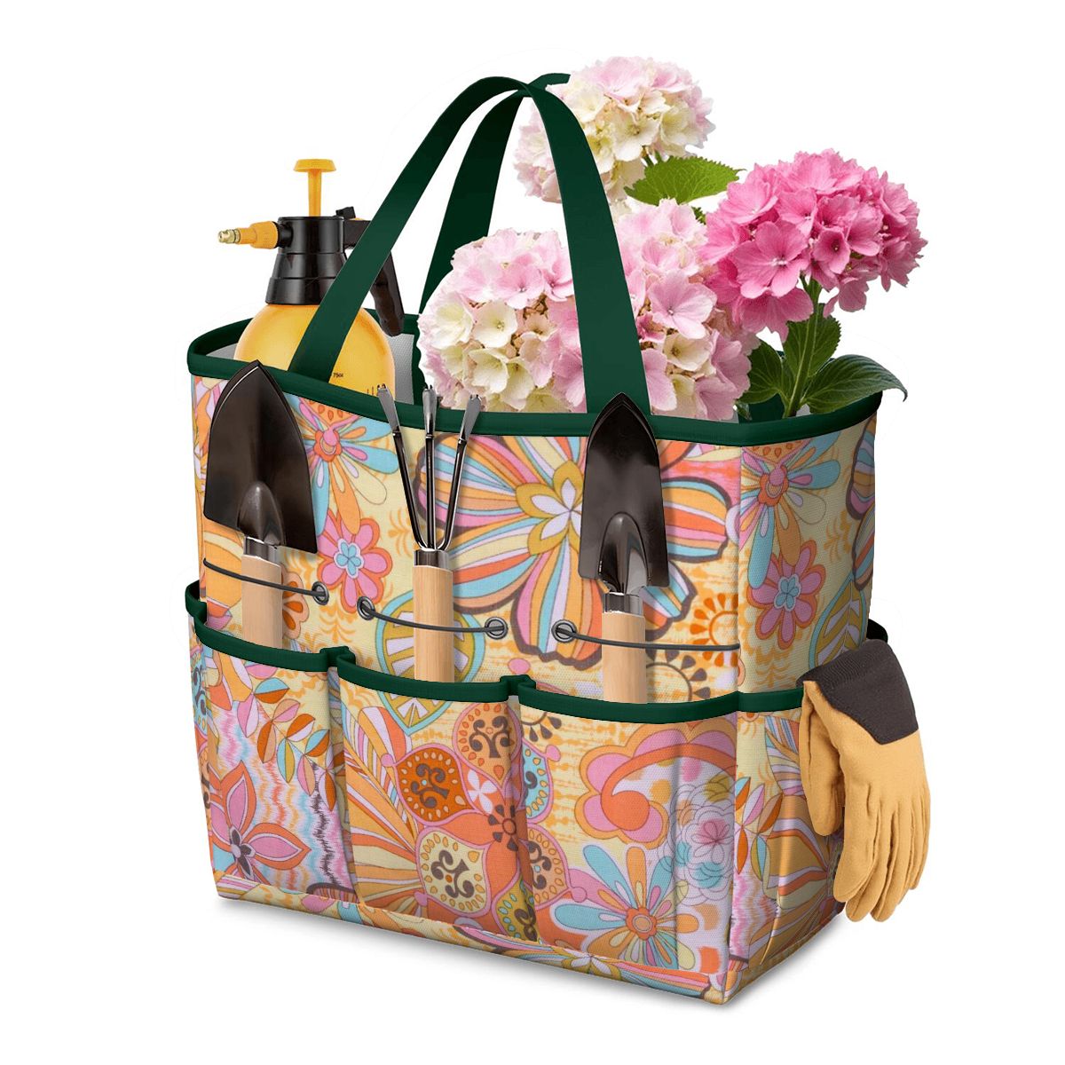 Vintage 70s Floral Pink Yellow Blue, Groovy Mid Mod Flower Power Garden Tool Bag - Mid Century Modern Gal