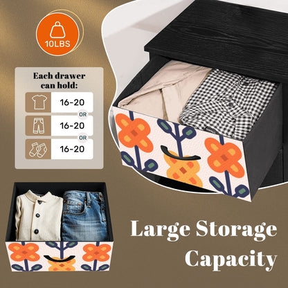 Scandinavian Mid Mod Floral Orange Yellow Blue 4-Drawer Dresser - Mid Century Modern Gal