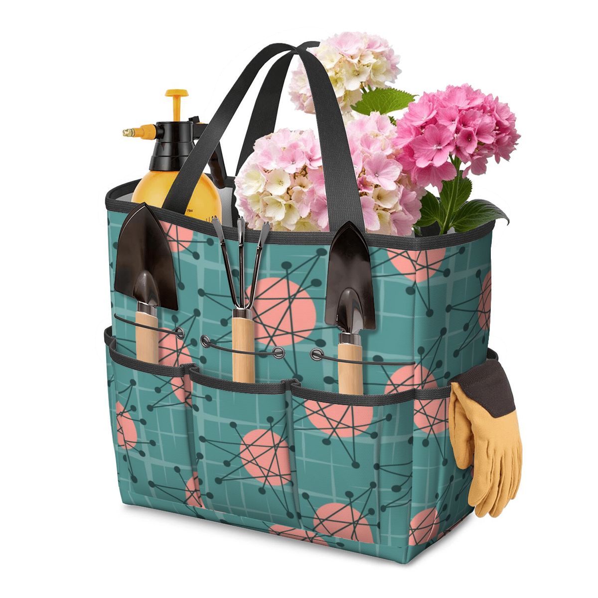 Mid Century Modern Atomic Starburst Teal Pink Garden Tool Bag - Mid Century Modern Gal