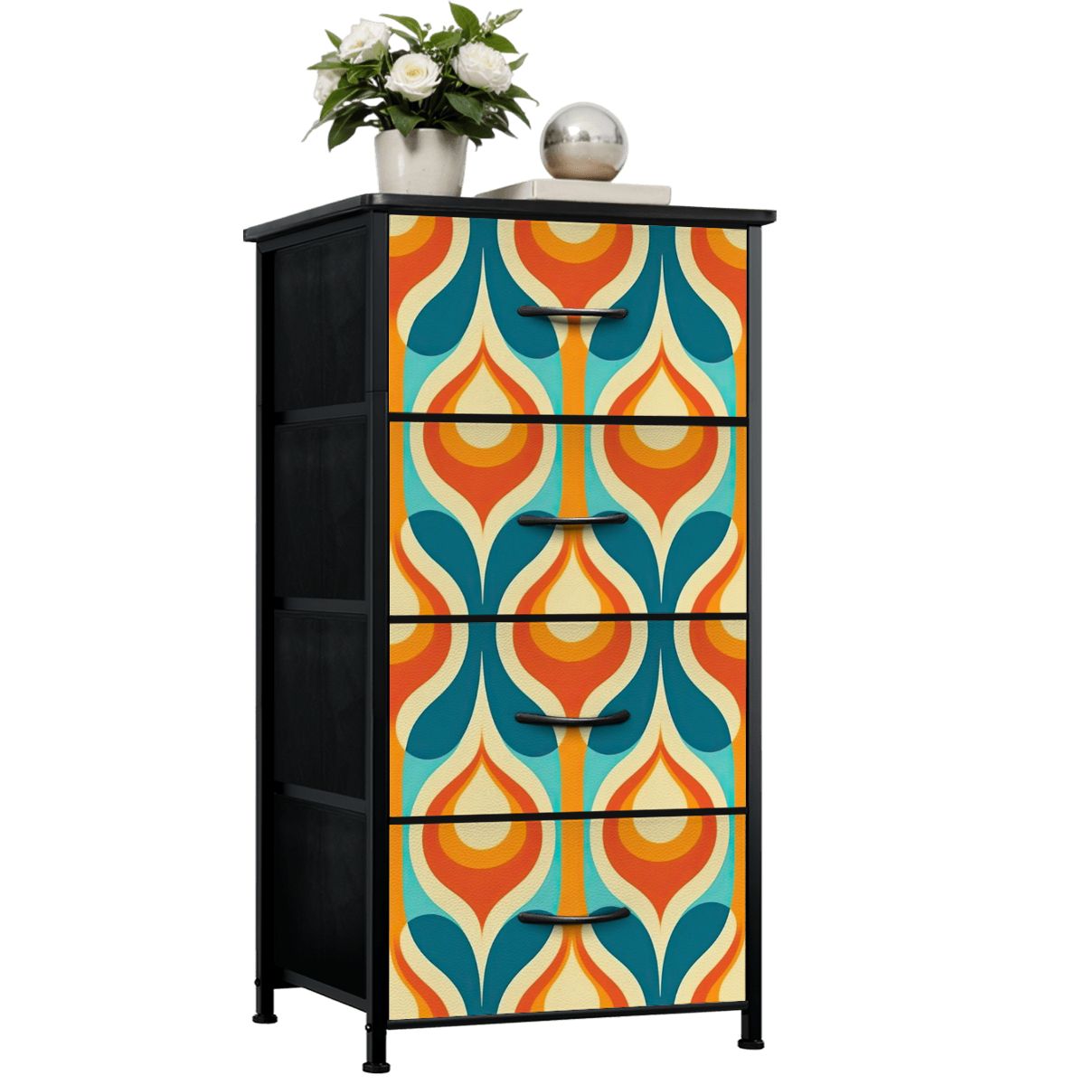Mid Century Modern Orange Teal Mustard Yellow Retro Mod 4-Drawer Dresser - Mid Century Modern Gal