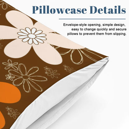70s Groovy Retro Flower Mod Daisy Brown, Orange Pink Teal Mid Mod Queen Duvet Cover Set - Mid Century Modern Gal