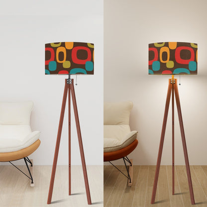 Mid Mod Chocolate Brown, Groovy Geometric Designed, Retro Tripod Floor Lamp - Mid Century Modern Gal