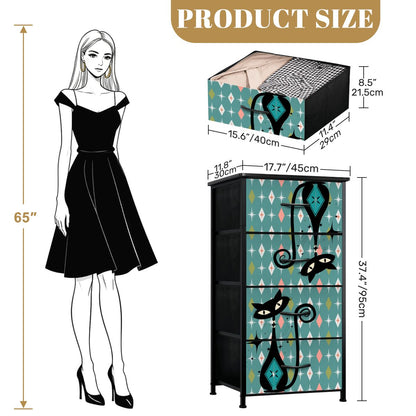 Kitschy Atomic Cat Mid Century Modern Diamonds 4-Drawer Dresser - Mid Century Modern Gal