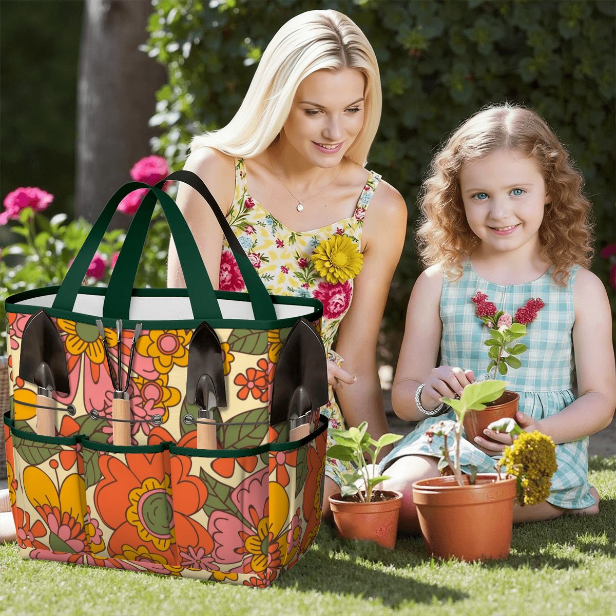 70s Retro Revival Flower Power Groovy Floral Mid Mod Garden Tool Bag