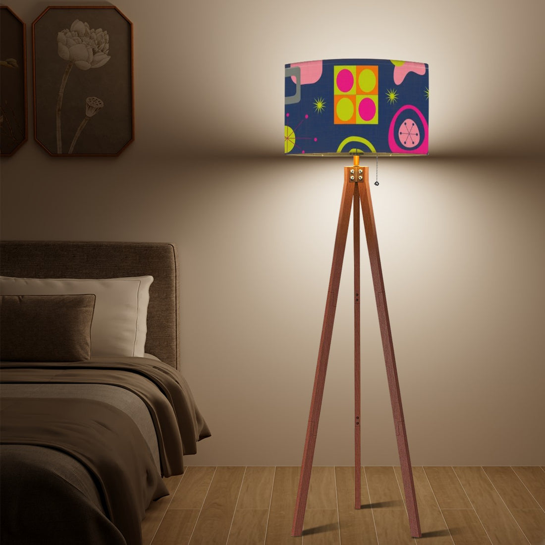 Touch Of Boho Retro Mod Blue, Green , Pink Funky Fun Tripod Floor Lamp - Mid Century Modern Gal