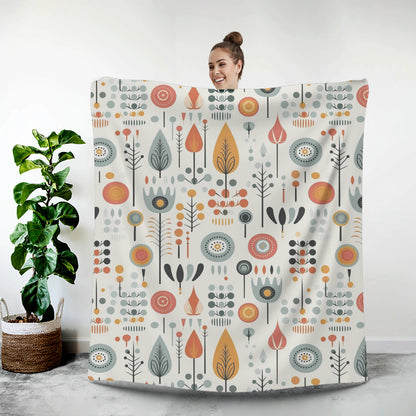 Scandinavian Floral Mid Mod Retro Flower Minky Blanket - Mid Century Modern Gal