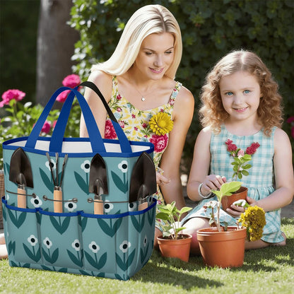 Scandinavian Teal Floral Mid Century Modern Garden Tool Bag