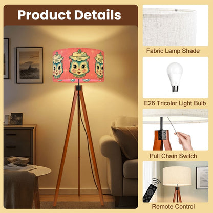 Mid Century Modern Kitschy Anthropomorphic Blue Cat with Floral Hat Tripod Floor Lamp