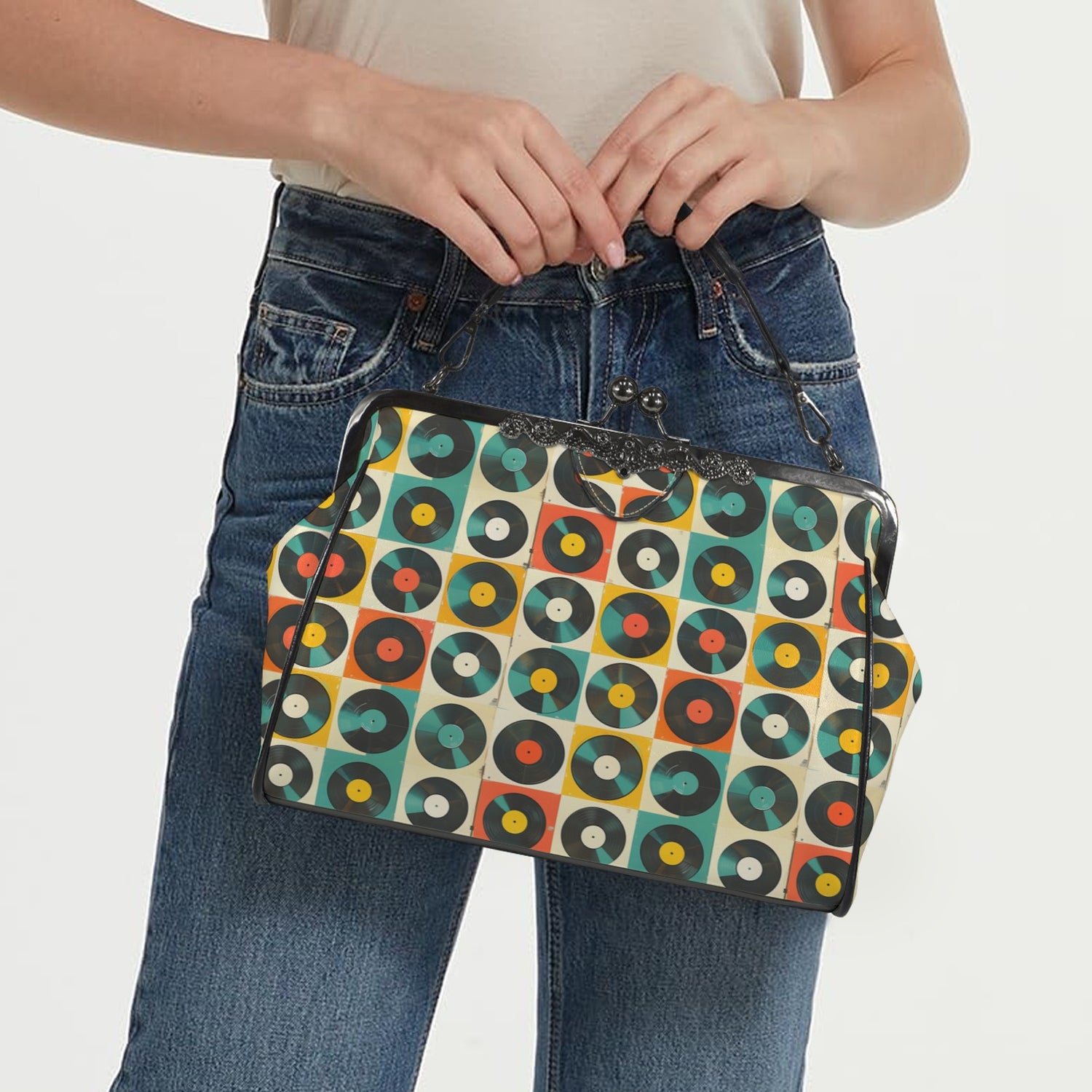 Retro Records Groovy Mod Kisslock Crossbody Purse - Mid Century Modern Gal