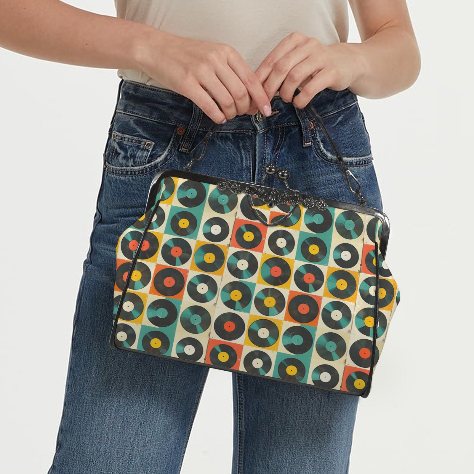 Retro Records Groovy Mod Kisslock Crossbody Purse - Mid Century Modern Gal