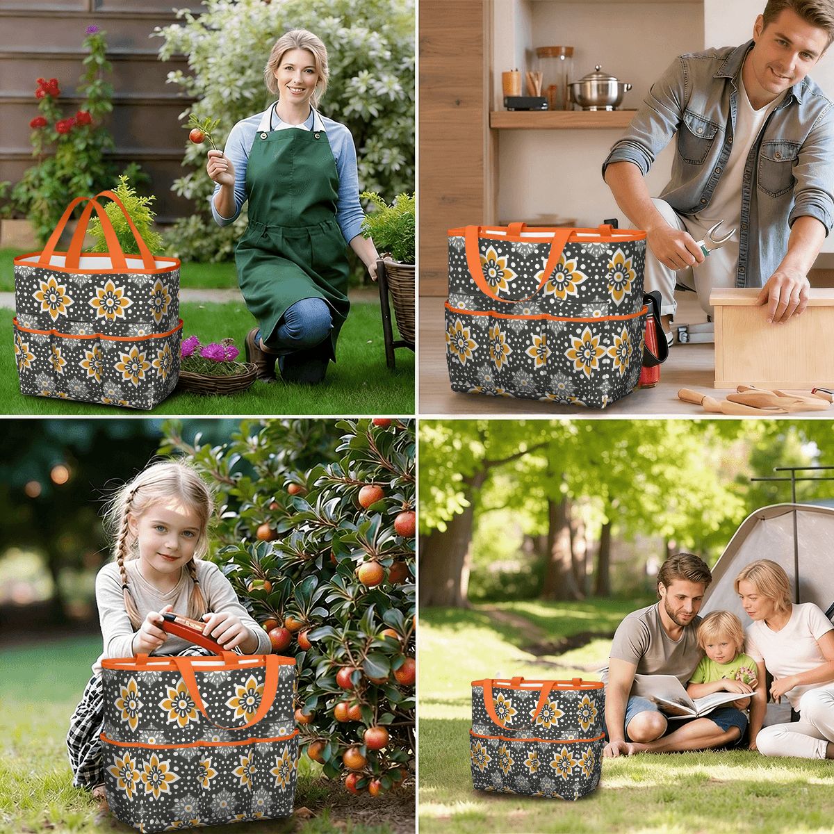 Floral Bohemian Retro Gray Yellow Modern Garden Tool Bag