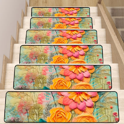 Modern Bohemian Flower Faux Pressed Flowers Non Slip Carpet for Stairs Treads