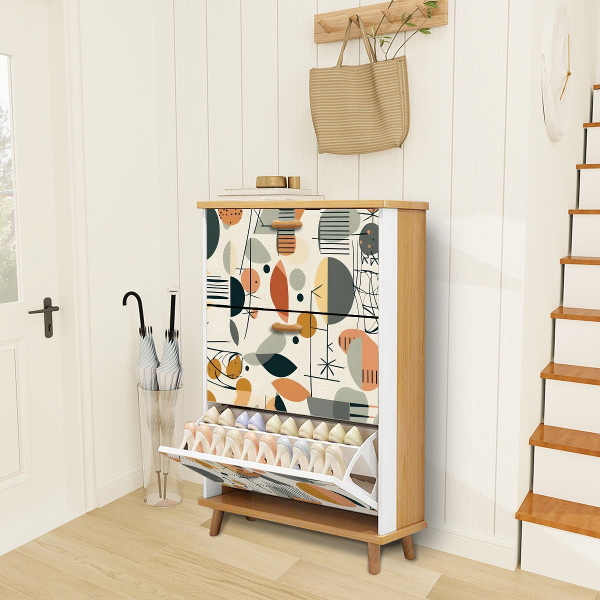 Modern Danish Scandinavian Designed Abstract Mid Century Modern Shoe Cabinet - Mid Century Modern Gal