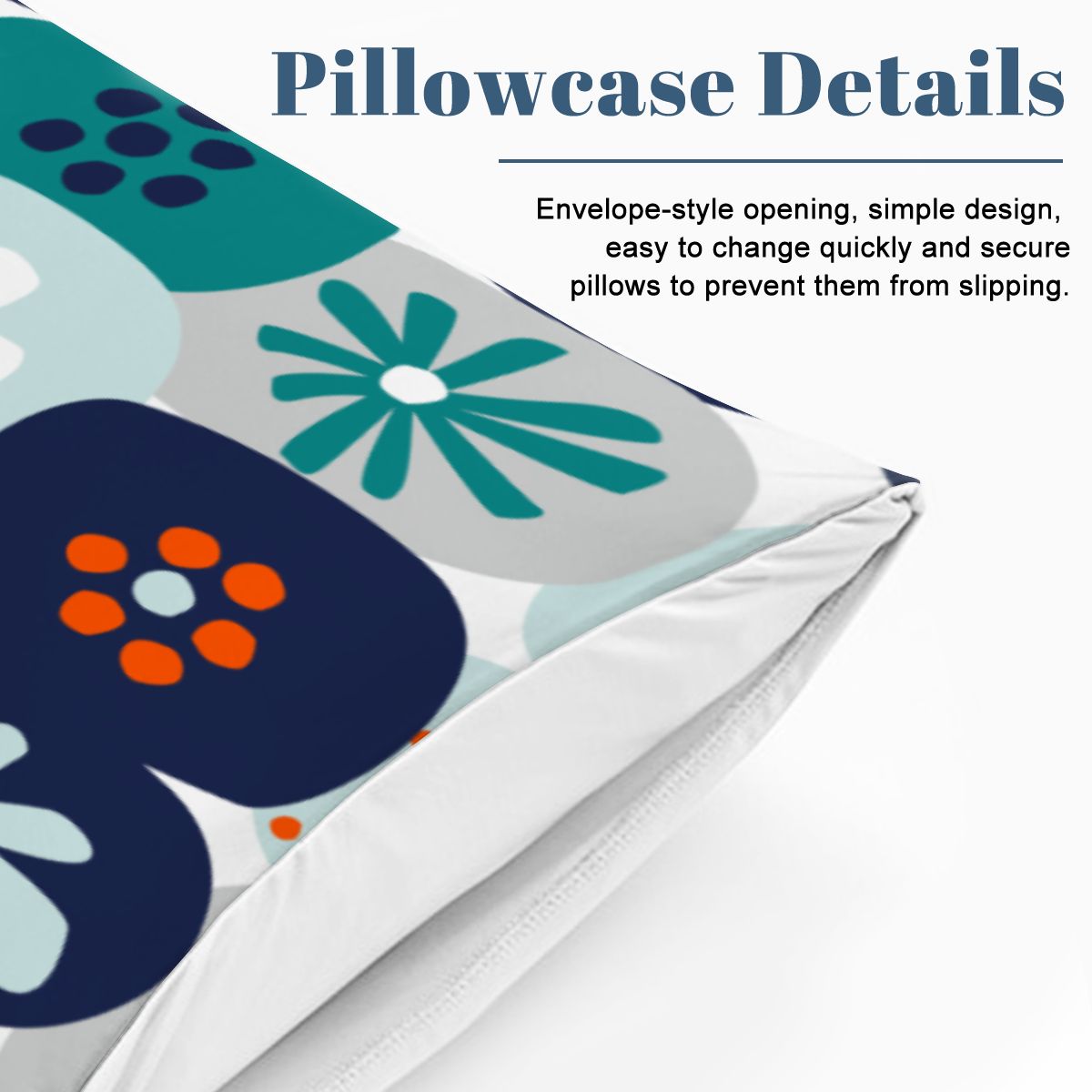 Scandinavian Floral Mid Century Modern Nordic Danish Blue, Teal Orange Queen Duvet Cover Set - Mid Century Modern Gal