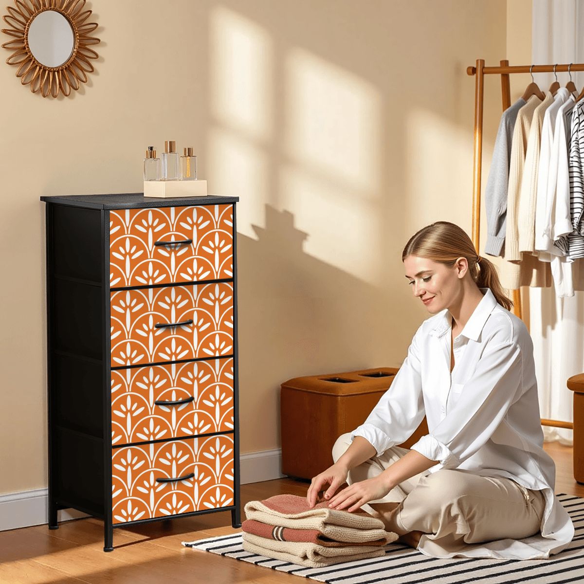 Mid Century Modern Stylish Art Deco Orange and White MCM 4-Drawer Dresser - Mid Century Modern Gal