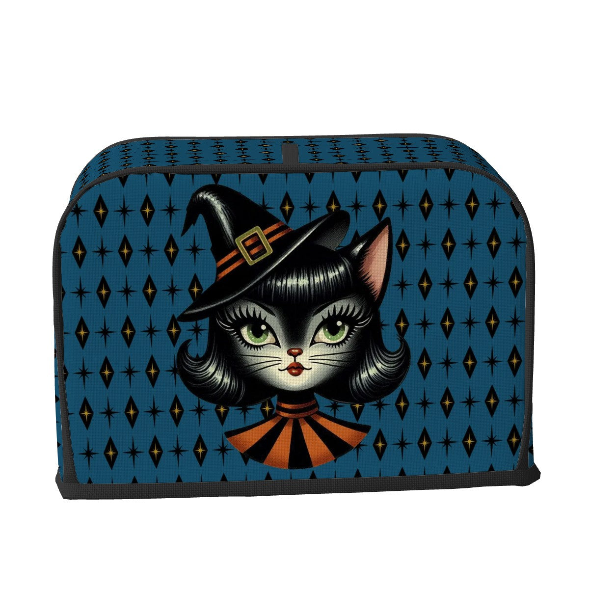 Vintage Halloween Black Cat Sexy Sexton Mid Century Modern Blue 2 Slice Toaster Cover - Mid Century Modern Gal