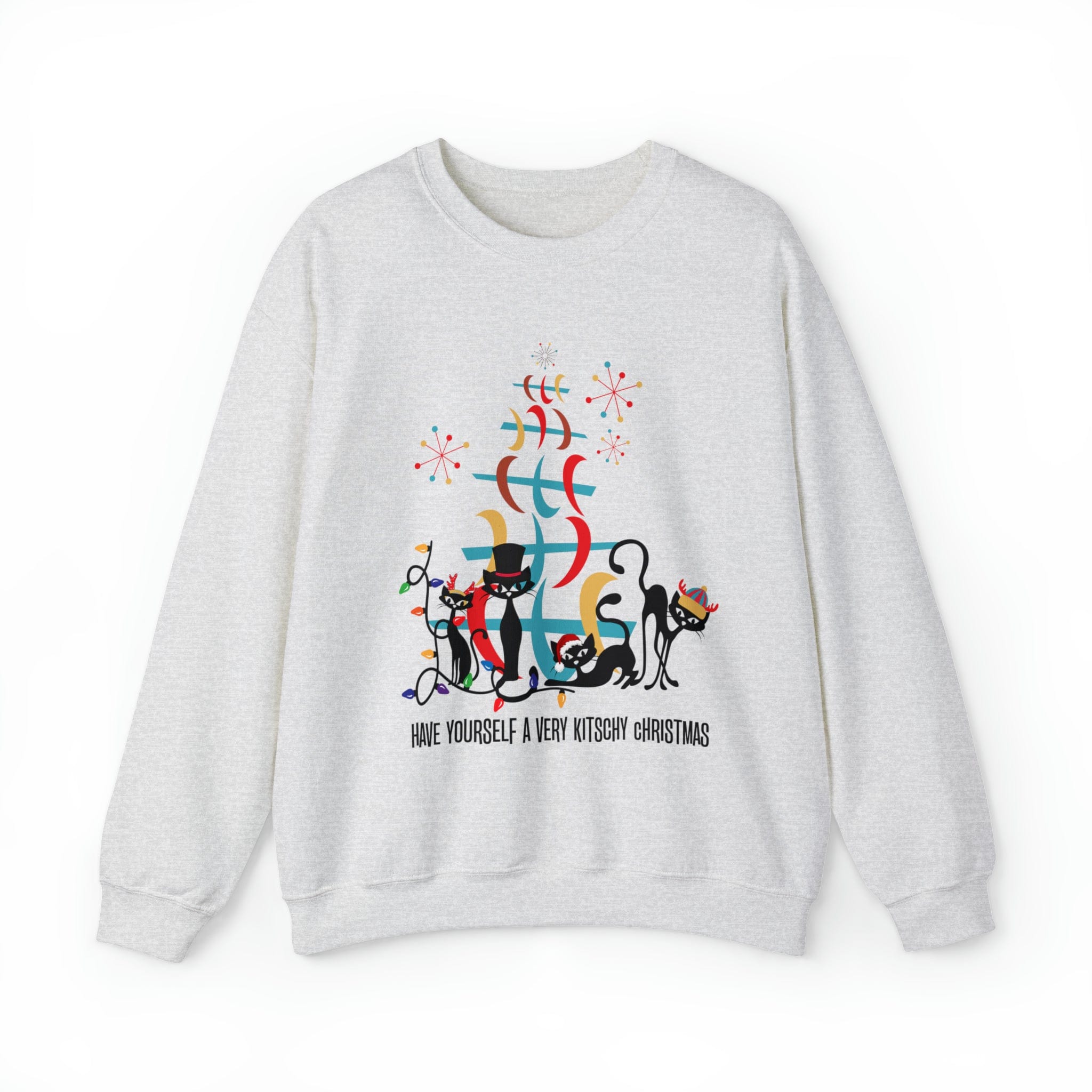 Atomic Cat Christmas Sweater, Have Yourself A Very Kitschy Christmas Cozy Loose Fit, Sweatshirt Sweatshirt 2XL / Ash