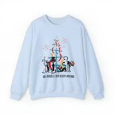 Atomic Cat Christmas Sweater, Have Yourself A Very Kitschy Christmas Cozy Loose Fit, Sweatshirt Sweatshirt 2XL / Light Blue Mid Century Modern Gal