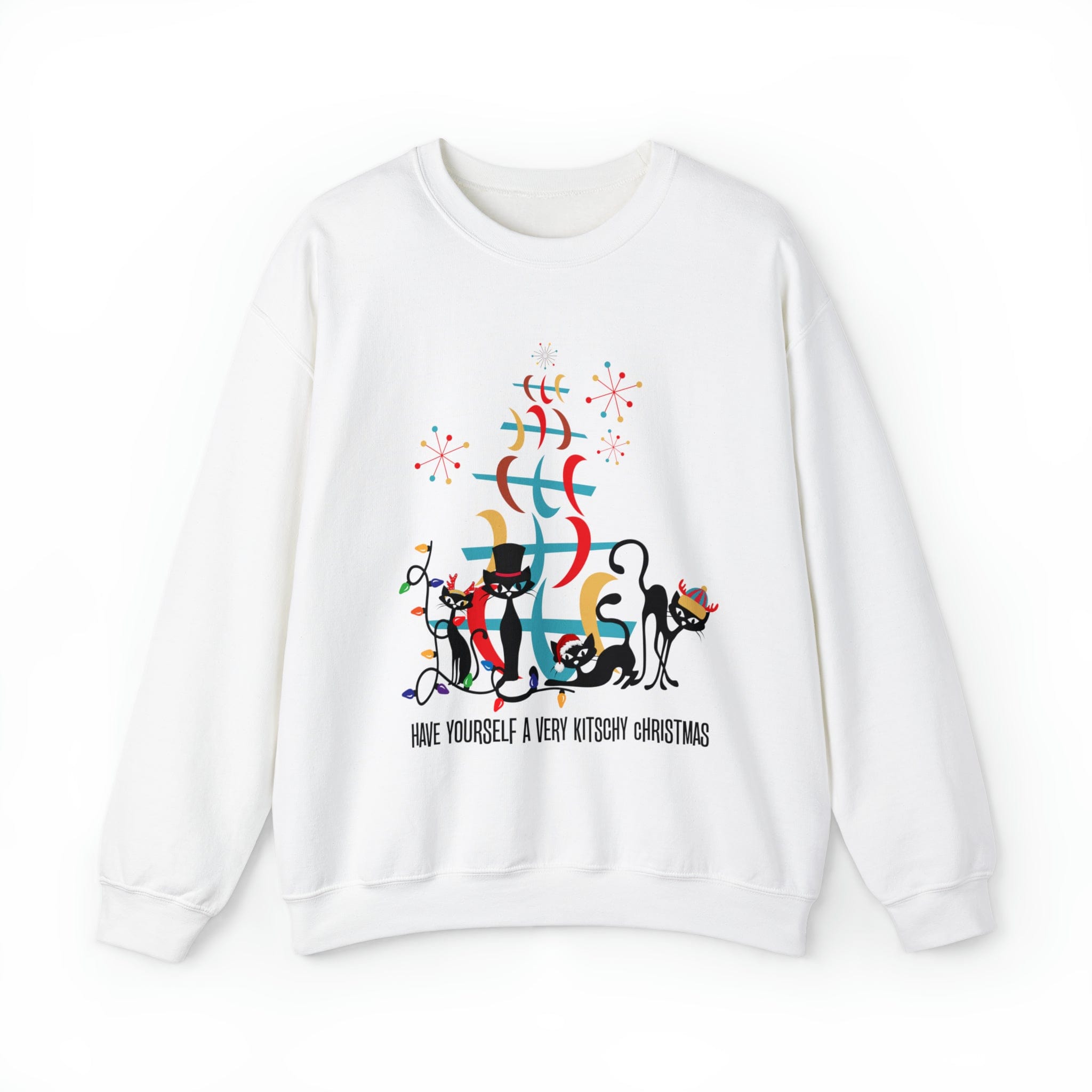 Atomic Cat Christmas Sweater, Have Yourself A Very Kitschy Christmas Cozy Loose Fit, Sweatshirt Sweatshirt 2XL / White
