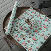 Shiny Brite Ornament Mid Century Modern Christmas Wrapping Papers In Aqua Blue, Pink, 50& Mid Century Modern Gal