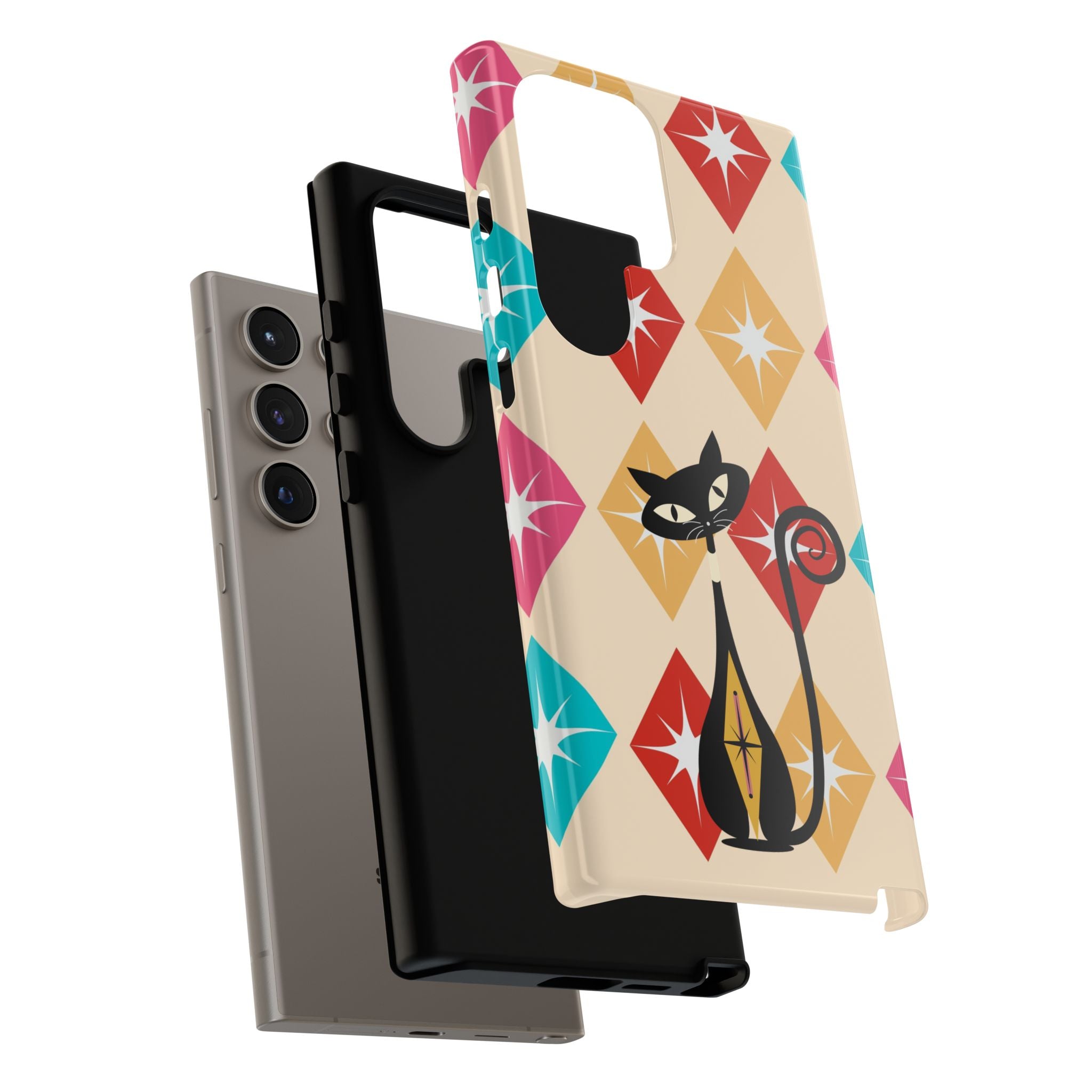 Mid Century Modern Atomic Cat, Atomic 50s Diamonds Retro Phone Tough Cases