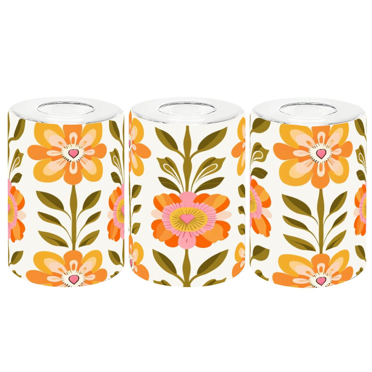 Scandinavian Modern Floral Orange And Green Cylindrical Glass Lampshades - Mid Century Modern Gal