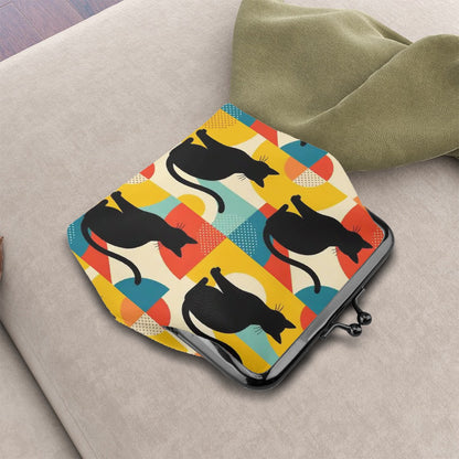 Pop Art Black Atomic Cats, Red Blue Yellow, Coin Purse