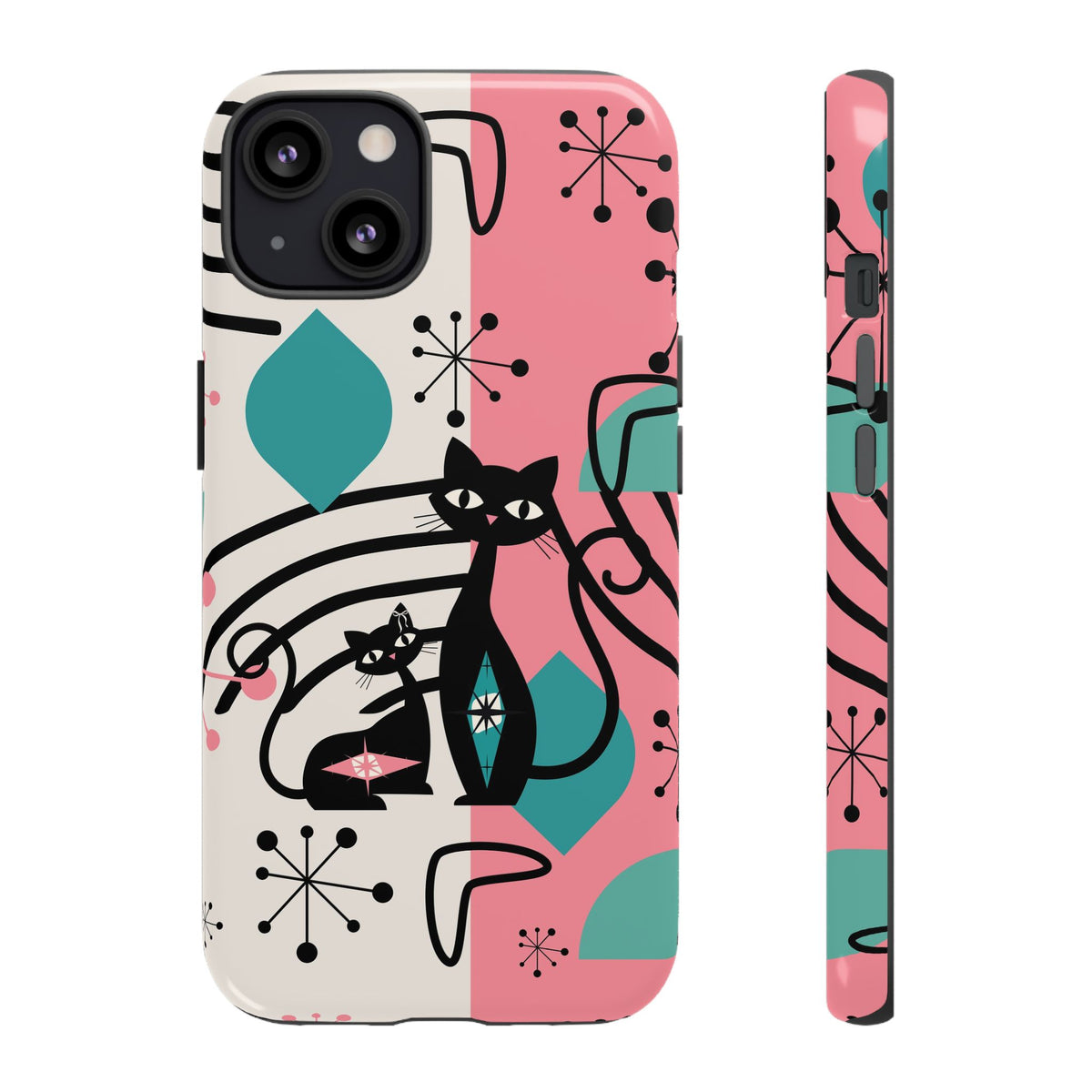 Mid Mod Atomic Cat Boomerang Starburst, Pink, Black Kitschy Stylish Cat Phone Case: Modern Design for Cat Lovers