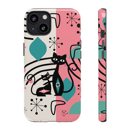 Mid Mod Atomic Cat Boomerang Starburst, Pink, Black Kitschy Stylish Cat Phone Case: Modern Design for Cat Lovers