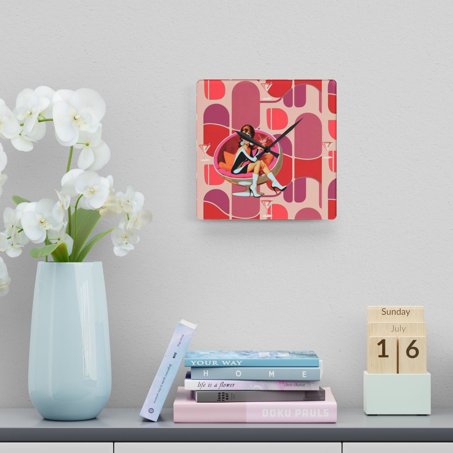 60s Mod Gal Retro Atomic Martini Cocktail Mid Century Modern Wall Clock - Mid Century Modern Gal