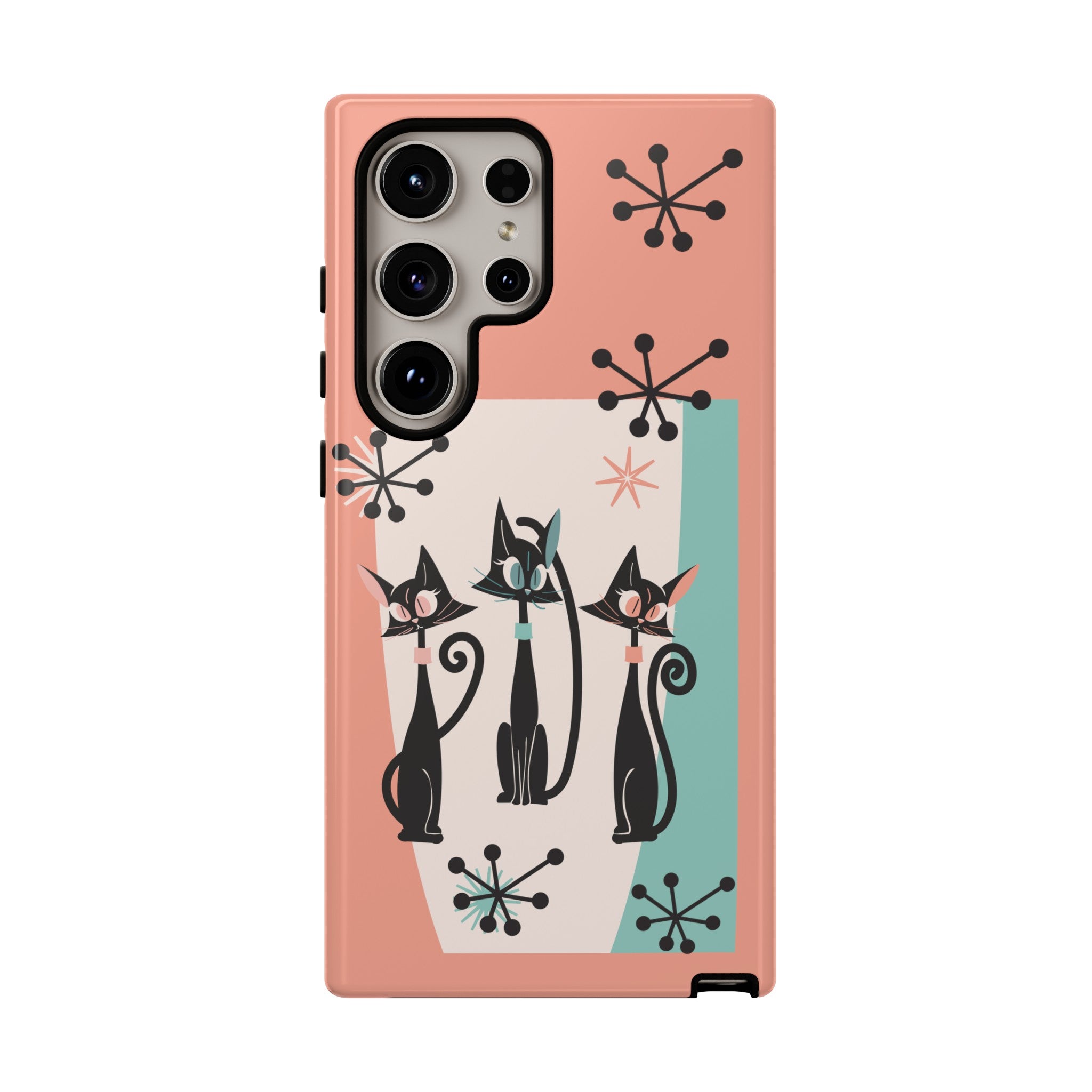 Atomic Cat Mid Mod Coral Aqua Blue Starburst Kitschy Fun Chic Samsung, Smart Phones Tough Cases