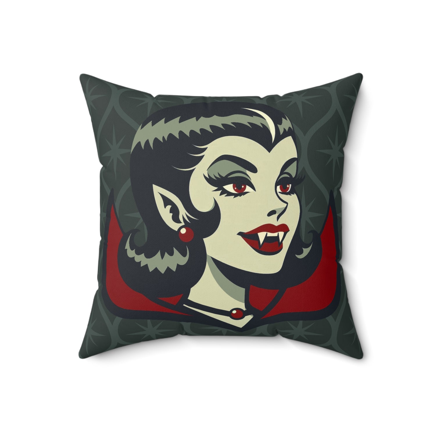 Vampire Dracula Girl Halloween Goth Horror Buff MCM Green Pillow Cover and Insert - Mid Century Modern Gal